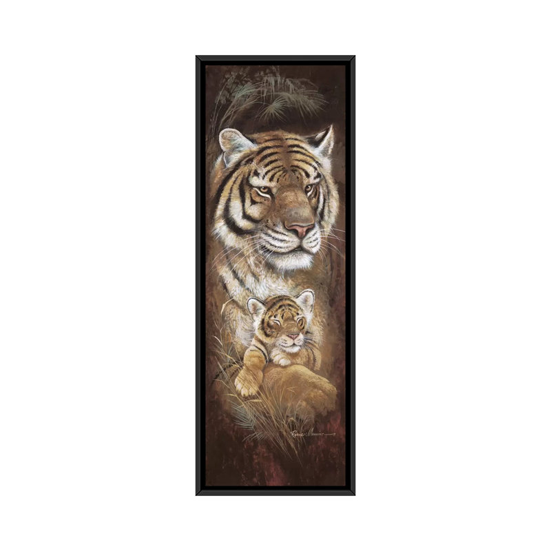 « maternel instinct », peinture sur toile tendue, H 60 po x l 20 po x P 1,5 po, Cadre noir