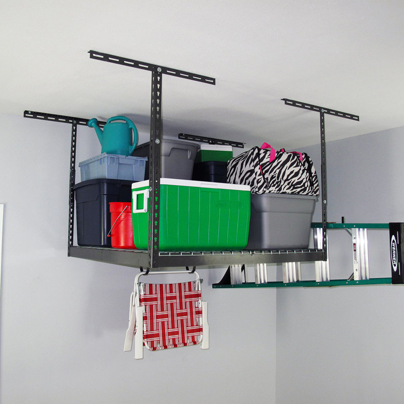 72'' W Metal Height -Adjustable Ceiling Mounted Rack, Hammertone, 33" H x 96" W x 24" D