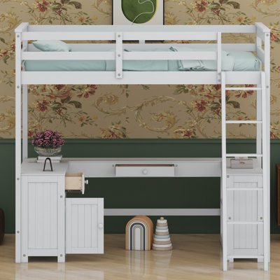 Space-Saving Loft Bed Featuring U-Shaped Desk, Drawers and Shelving Unit