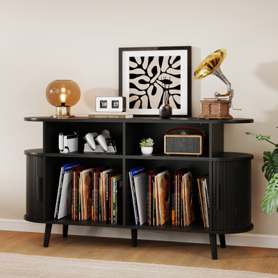 Circular recorder stand with charging station, curved drawer with push-pull function, and cable hole