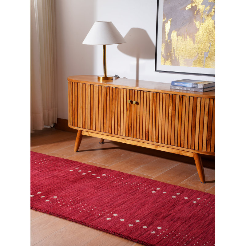 Anley Hand Knotted Loom Wool Eco-Friendly Area Rugs - Runner | Red Color | Contemporary Modern, High Pile Thick Handmade Anti Skid Area Rugs for Living Room, Bed Room