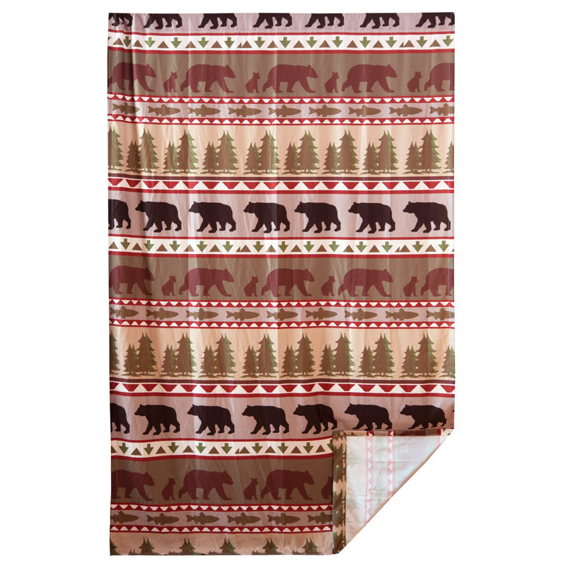 Bear and Pine Tree Pattern Black Polyester Light Filtering Curtains