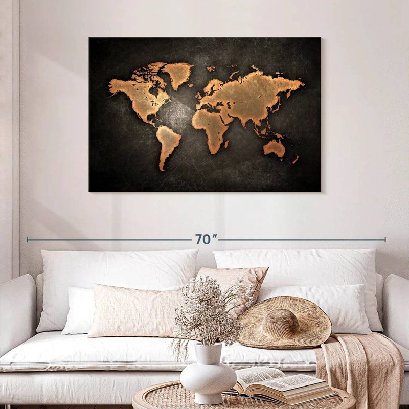 Carte du monde rétro Aliaz, H 30 po x l 45 po
