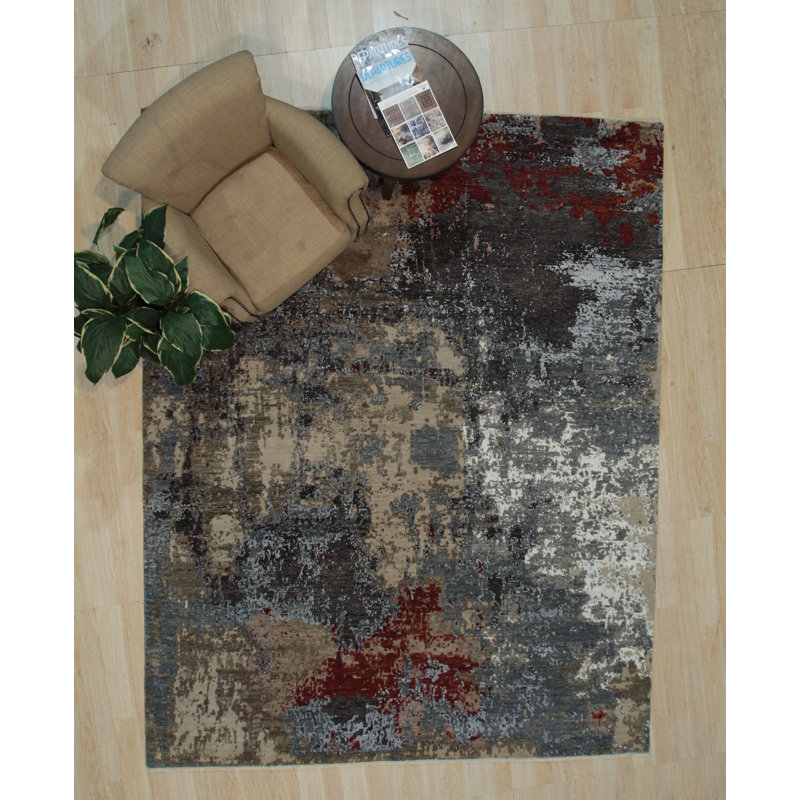 Tapis gris en laine noué à la main