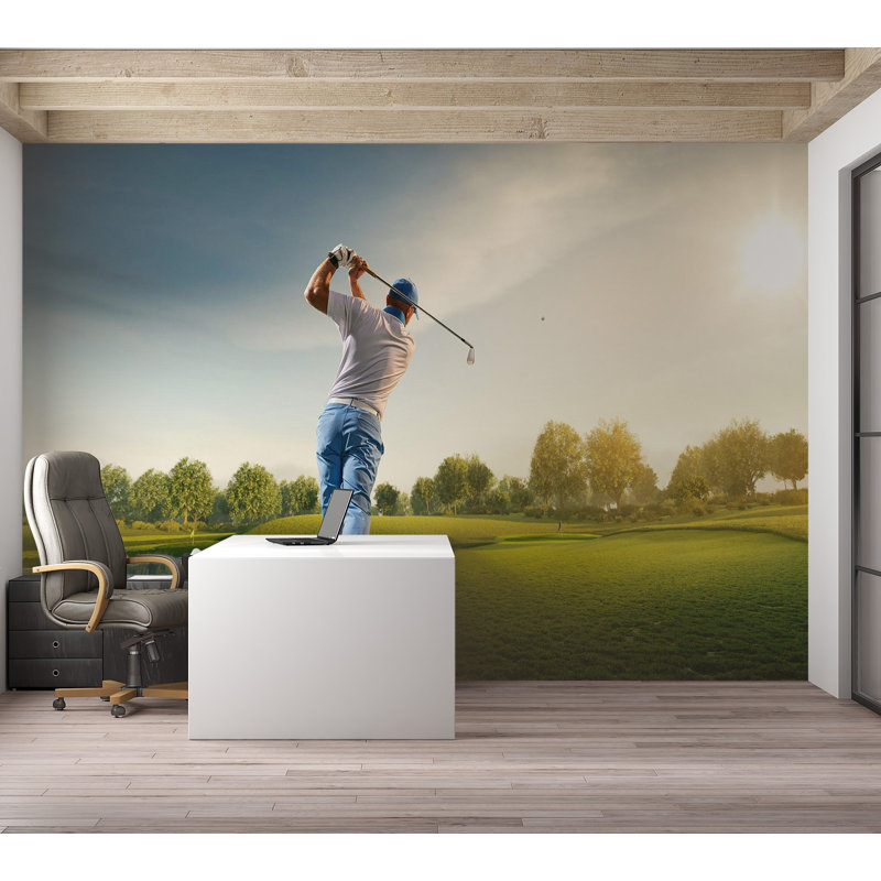 Premium Peel & Stick Wall Mural - Sunset Golf Swing, 60" W x 40" L