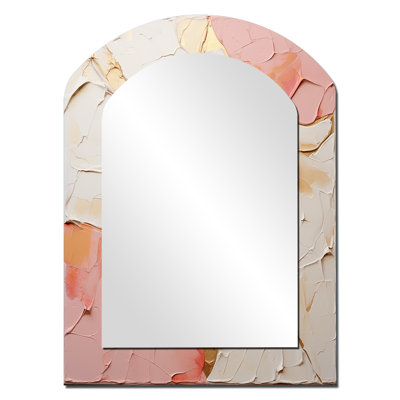 Pink White Minimalism Poteries - Abstract Spirals Arch Decorative Mirror, Modern Asymmetrical Wall Mirror, Printed Metal Art