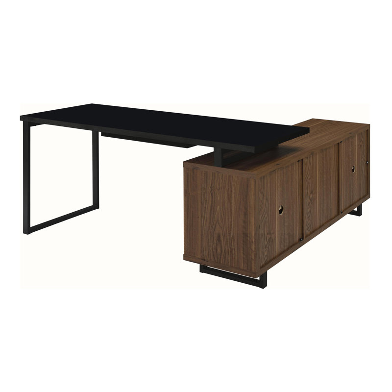 60-inch L-Shape Office Computer Desk Black and Walnut
