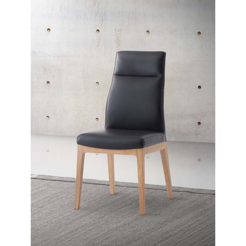 Chaise d'appoint en cuir noir et finition noyer, ensemble de 2