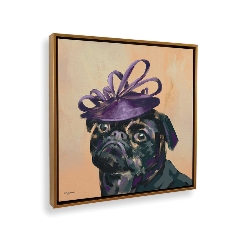 «Posh Pug» par Molly Mattin, reproduction d'art, 12 W x 12 H, Gold, Framed Canvas