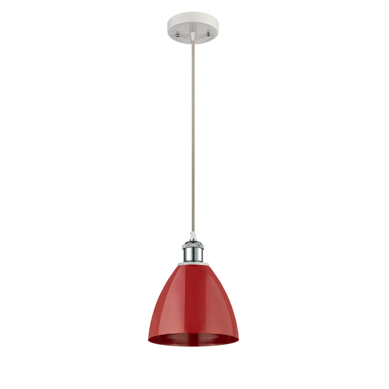 Luminaire suspendu conique 1 lumière, Rouge, Blanc / chrome poli