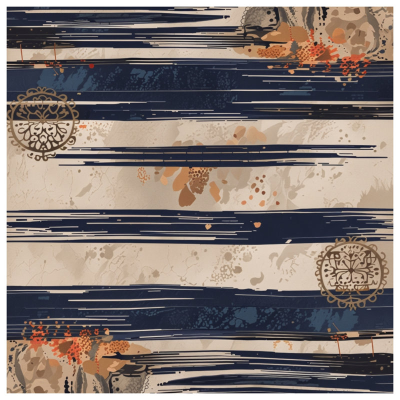 Navy Beige Striped Patterns Comforter, King