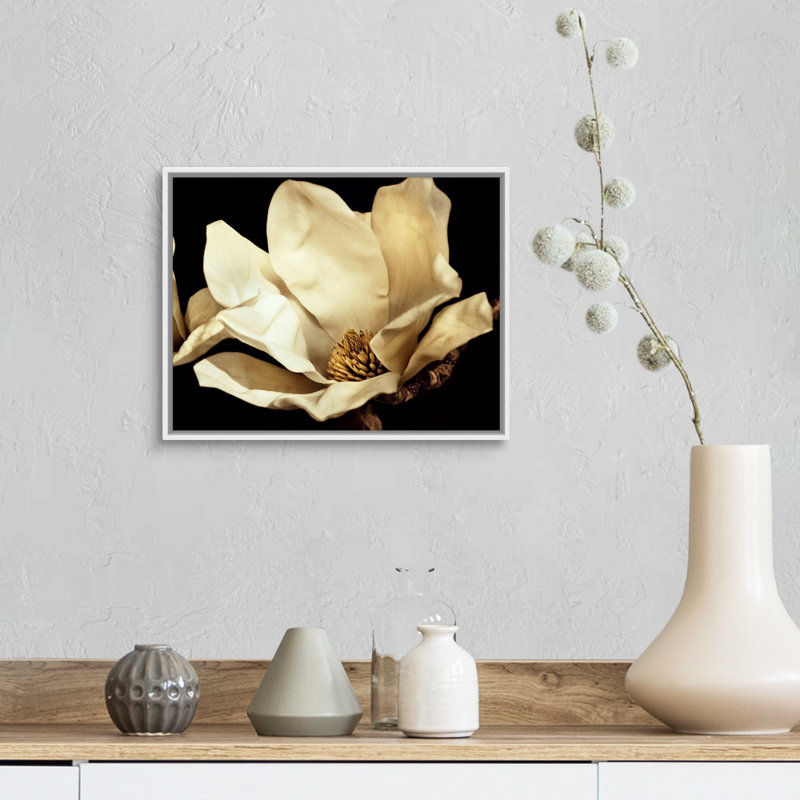 «Buttercream Magnolia I», art mural sur toile, H 14 po x l 11 po x P 1,75 po, Cadre blanc