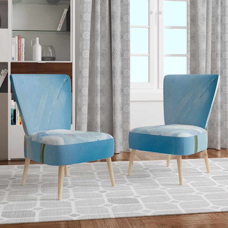 Upholstered Floral Side Chair - Modern floral Accent Chair, Abstract Blue Polyester Blend 19