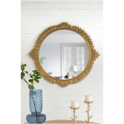35.5X31.5" Round MDF Wall Mirror With Ornate Gold Frame