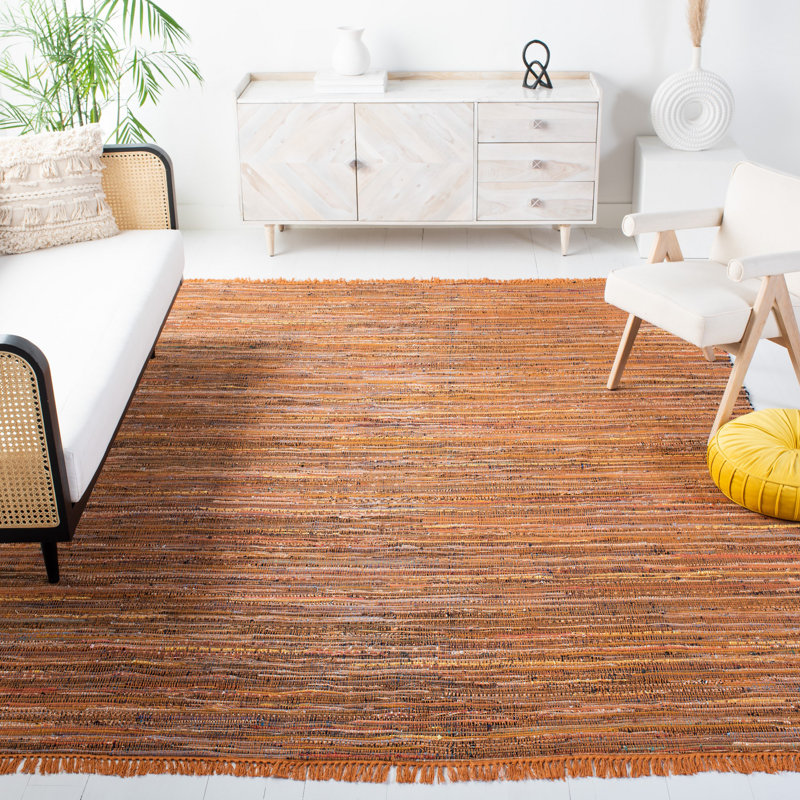 Tapis rayé en coton tissé à la main Desimone, Rectangle de 10 pi x 14 pi