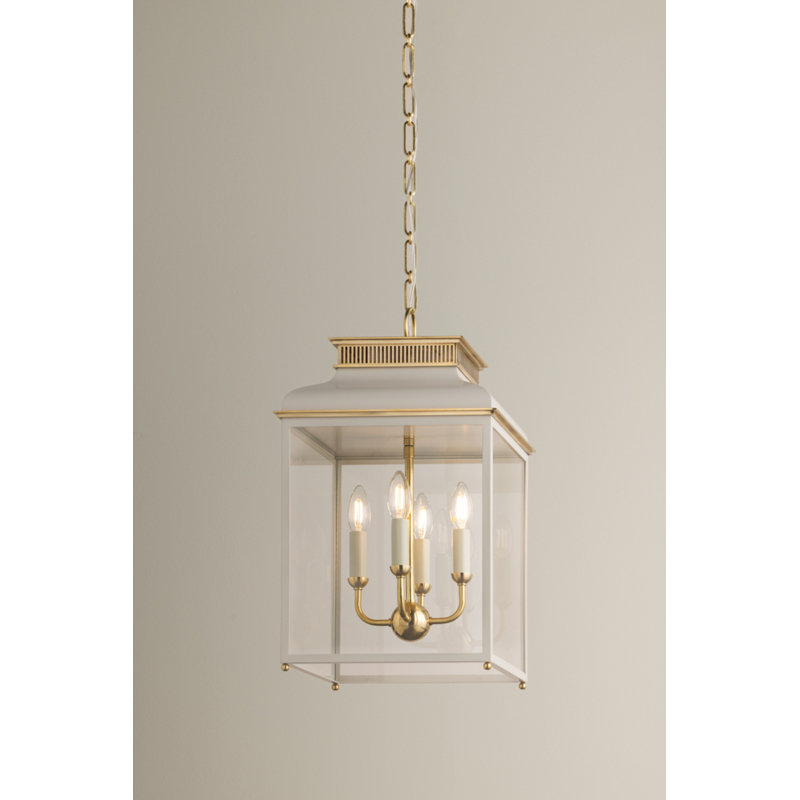 Houghton Lantern par Mark D. Sikes, Laiton vieilli / blanc cassé, H 22,25 po x l 12,75 po x P 12,75 po