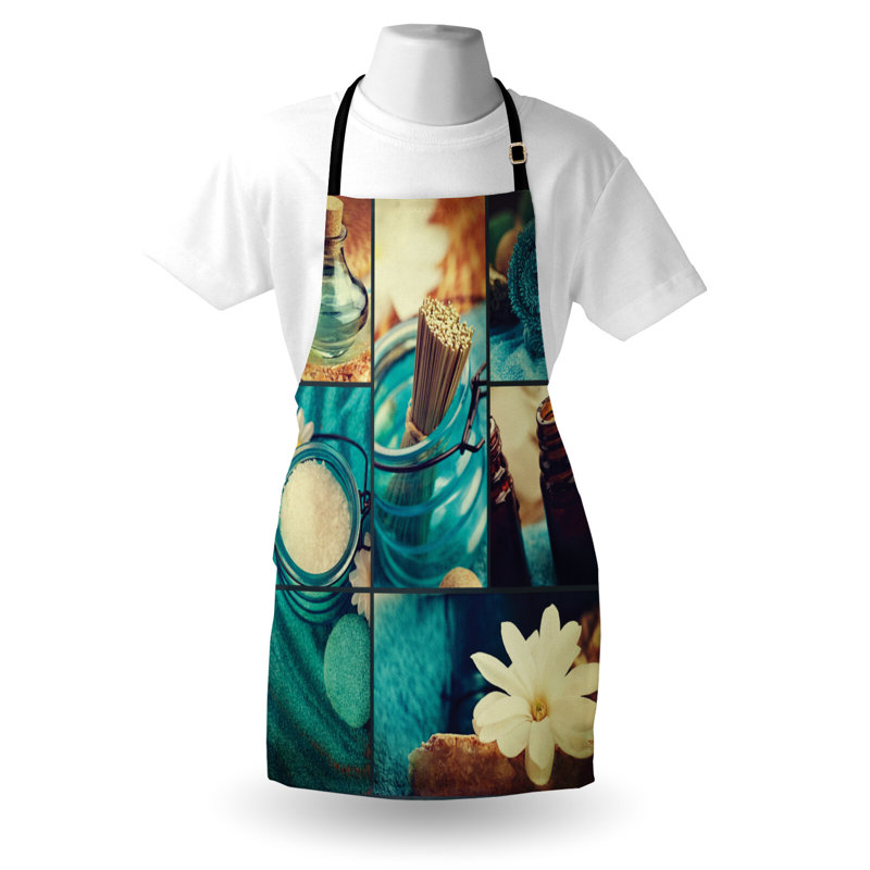 Tablier East Urban Home Spa unisexe, collage marguerites blanches, taille adulte, bleu brun et blanc