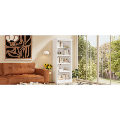 Bibliothèque de 83,4 po de hauteur avec bande lumineuse, étagères décoratives à 5 niveaux avec tablettes réglables, rangement pour CD / livres, tablettes de rangement autoportantes pour le salon, le bureau personnel, blanc