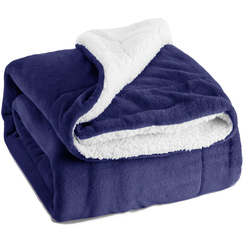 Ultra-Soft Sherpa Fleece Blanket(Reversible), Navy Blue, 150cm x 130cm