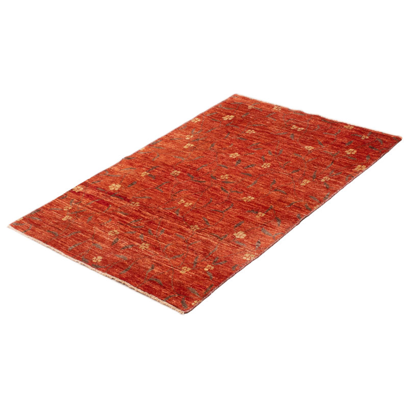 Tapis rouge / crème en laine noué à la main de conception unique 3 pi 9 po x 6 pi nouvel âge Amagon