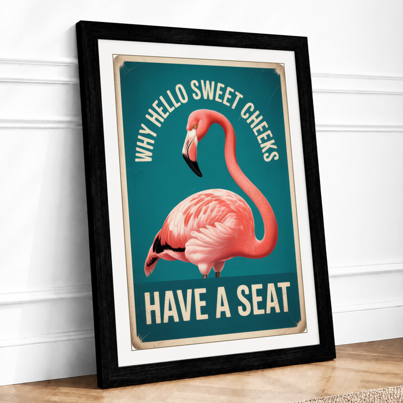 Sweet Cheeks Flamingo Sign Retro - Framed Print, Black, A3 - 42.0 x 29.7 cm
