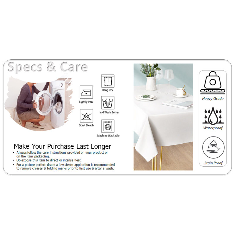 Marceille Rectangle Solid Colour Tablecloth, White