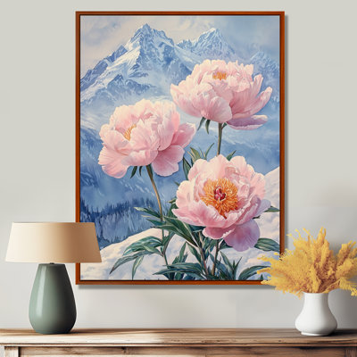Pivoines par les sommets enneigés I - pivoines, art mural