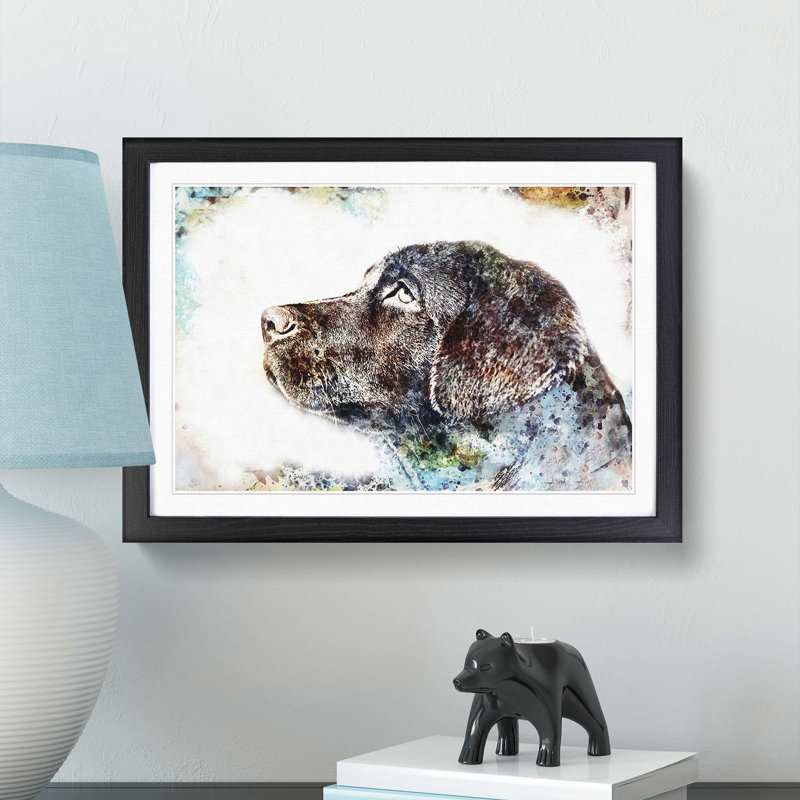Chocolate Labrador Portrait in Abstract - Picture Frame Painting Print, 62cm H x 87cm W x 2cm D, Black Framed