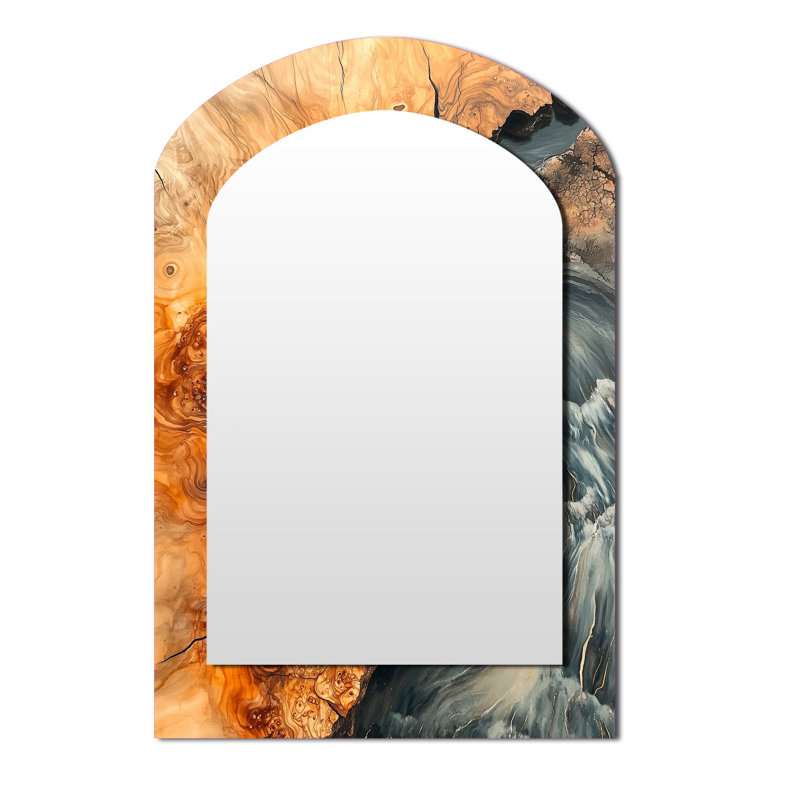 Plantes grasses sur un plateau en bois, rivière V - décor de miroir mural arquée, 43 po x 33 po