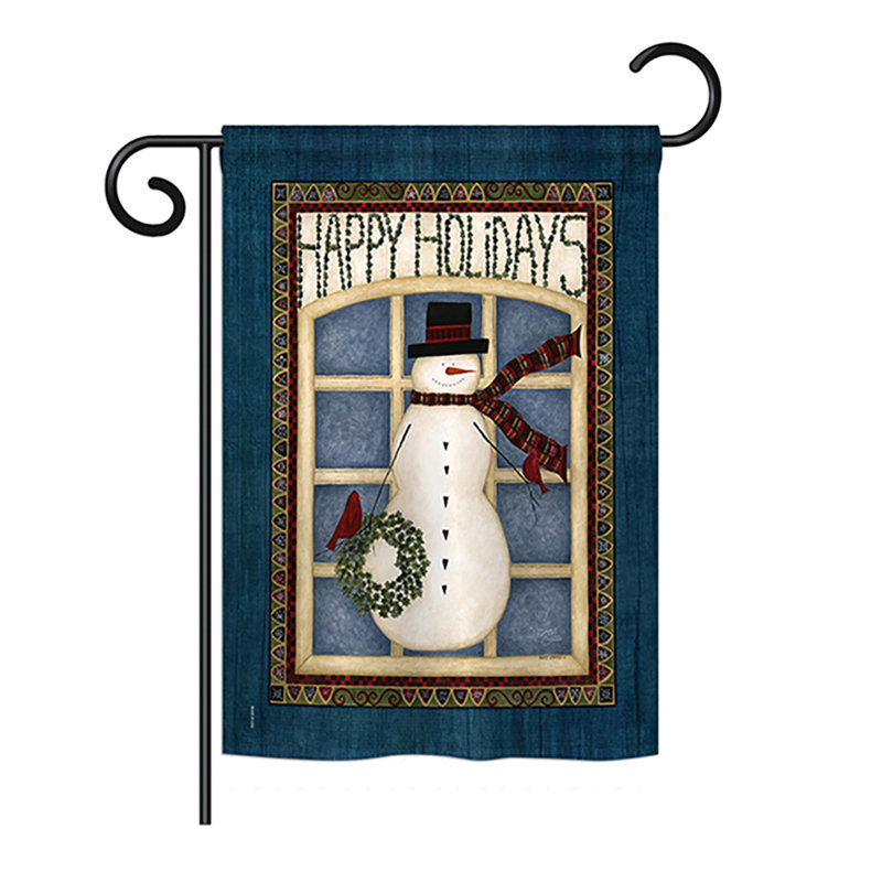Drapeau de jardin Gharib Happy Holiday Snowman, Polyester, Bleu pâle