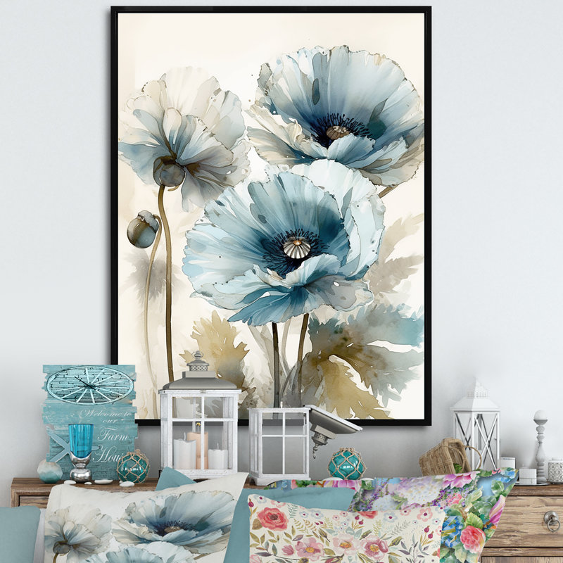 Radiance Remember Poppy I - Poppy Wall Decor, Cadre flottant noir, 40"H x 30"W x 1.5"D