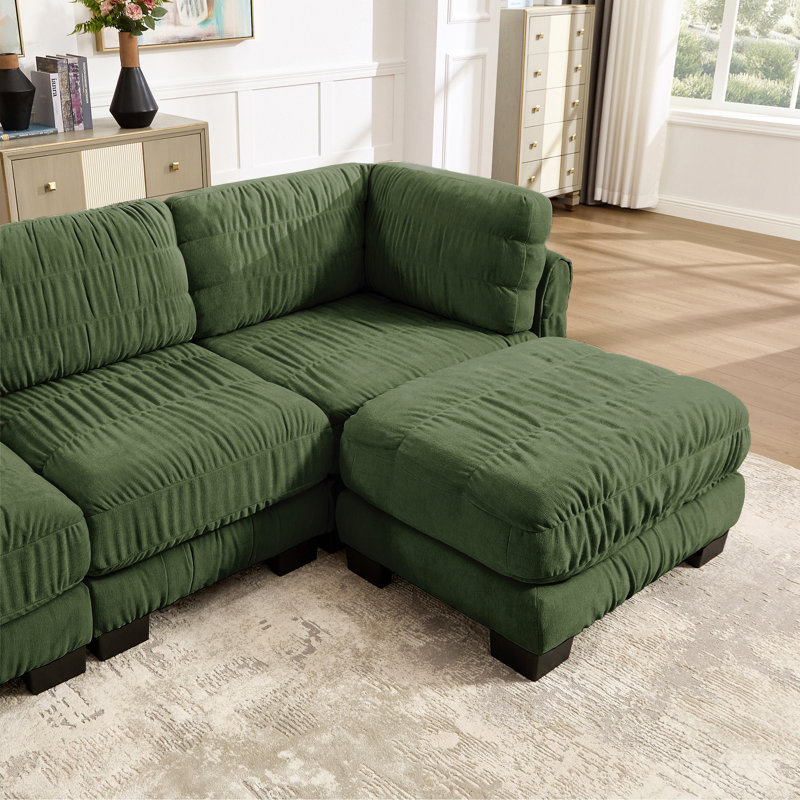 Canapé modulaire 3 pièces en chenille avec détails ruisselés, mousse haute densité, coussins de dossier en forme de L, assemblage facile, pour le salon, la chambre à coucher