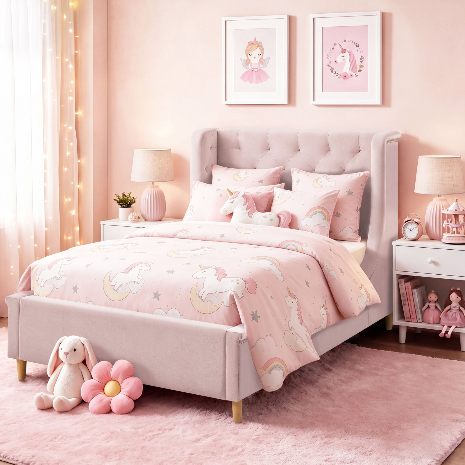 Ambrosia Full Platform Bed, Pink, Twin