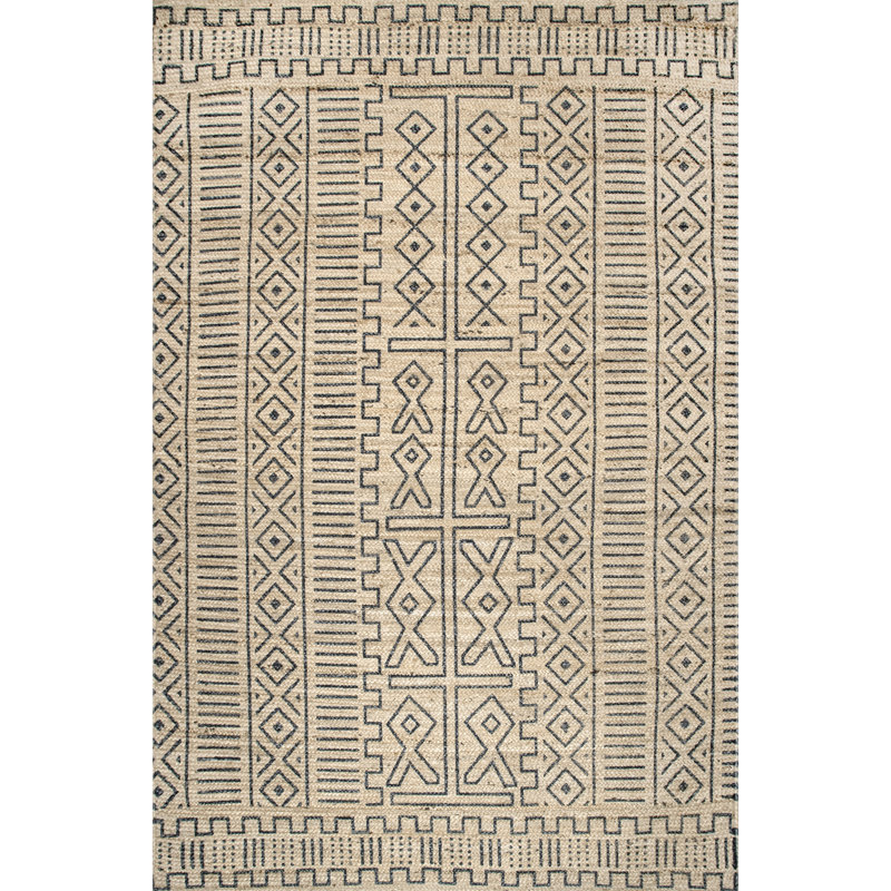 Southwestern Hand Braided Jute Beige Area Rug, Rectangle 5' x 8'