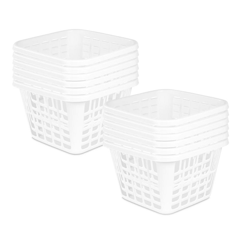 Sterilite Square Laundry Basket 1.25 Bushel Plastic Hamper with Handles, 12 Pack