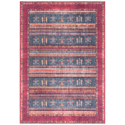 Daveonte Orlando Felt/Velvet/Laminated Film Machine Washable Southwestern Rug in Rust/Blue