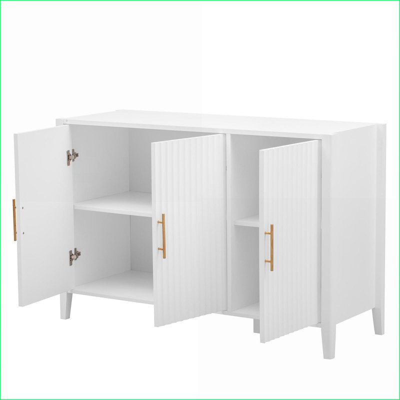 Armoire de rangement 3 portes avec poignées en métal Cabinets, l 48 po x P 17,7 po x H 31,9 po | Contemporain | Blanc cassé