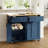 Blue Wheeled Kitchen Trolley With Folding Table And Dining Seating Area, Including Towel Rack And Storage.-1632475657-1632475659