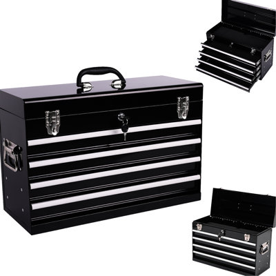 21 - Inch Metal Tool Box With 4 Drawers, Bearing Tracks, Auto Locking, Padding For Collision Avoidance Portable Multi Function Organizer, Slides Easy Sliding