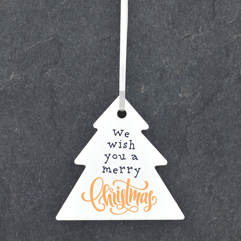Carley We Wish You a Merry Christmas Tree Shaped Ceramic Ornament
