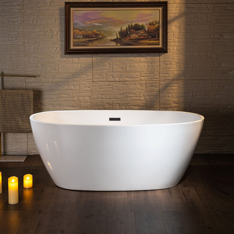 59'' x 31.5'' Freestanding Soaking Acrylic Bathtub, White/Oil Rubbed Bronze