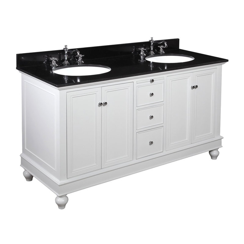 Ensemble de meuble-lavabo double 60 po Ferdinand, Blanc, Granite noir
