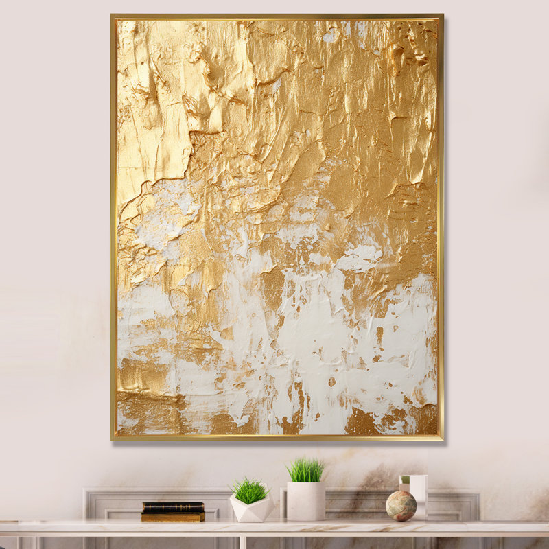Gentle Abundance Retro Gold Abstract I - Peinture abstraite, art mural, H 32 po x l 16 po x P 1 po, Cadre flottant doré