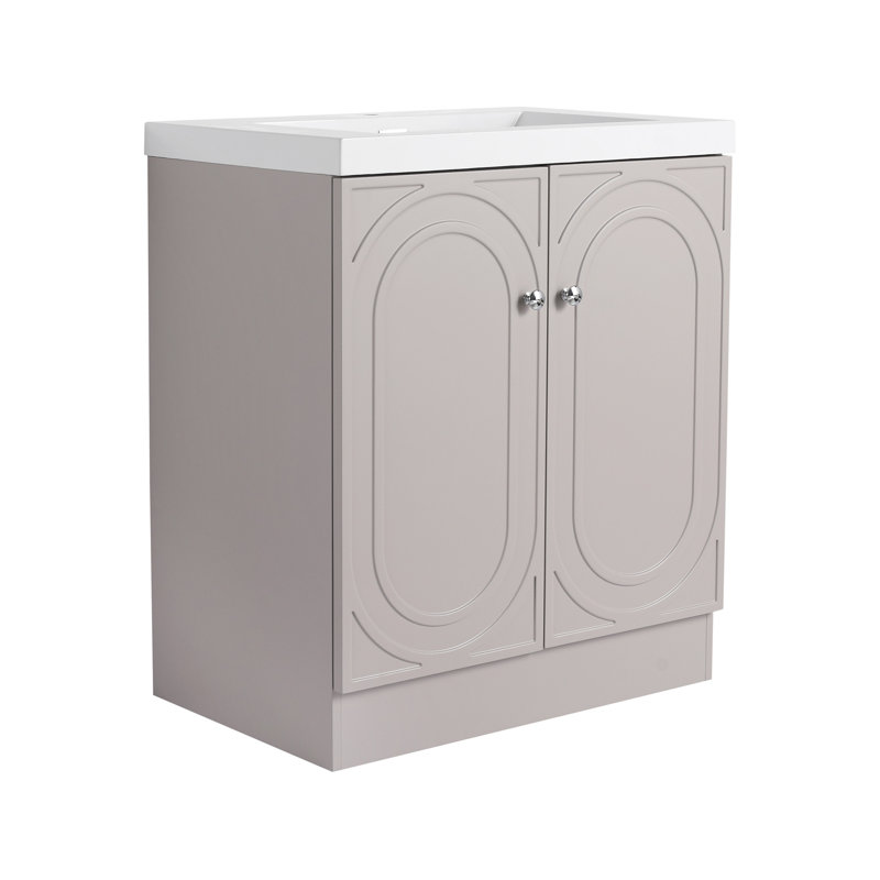 Meuble-lavabo autoportant avec lavabo en résine blanche et 2 portes d'armoire à fermeture en douceur (-emballage), 30"