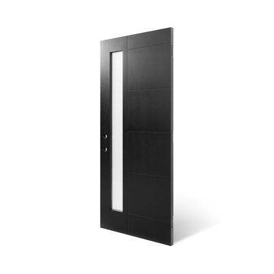 36 In. X 80 In. Black Fiberglass Front Entry Door, Right-hand Inswing, Frosted Glass