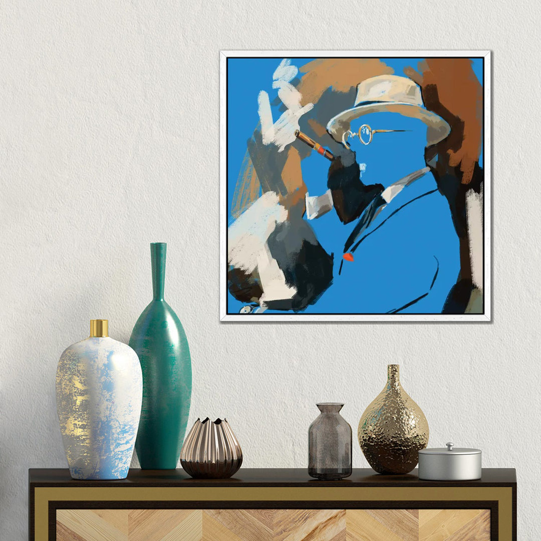 Cigar Lounge In Blue von Sunflowerman - Galerie-verpackte Leinwand Giclée auf Leinwand