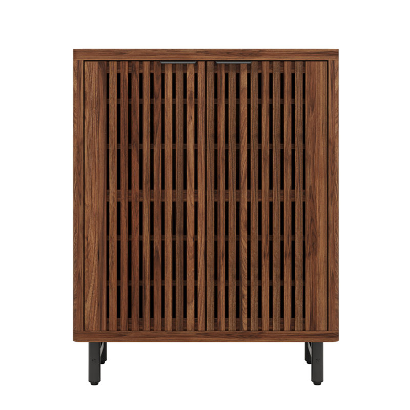 33.46" Modern Walnut Wooden  6-Tier Shoe Cabinet With Louvered Doors, Walnut