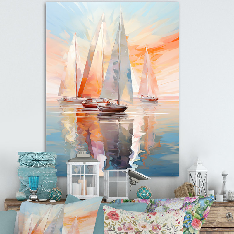 Minimalisme, voilier, rythme, art mural, H 20 po x l 12 po x P 1 po, Toile tendue