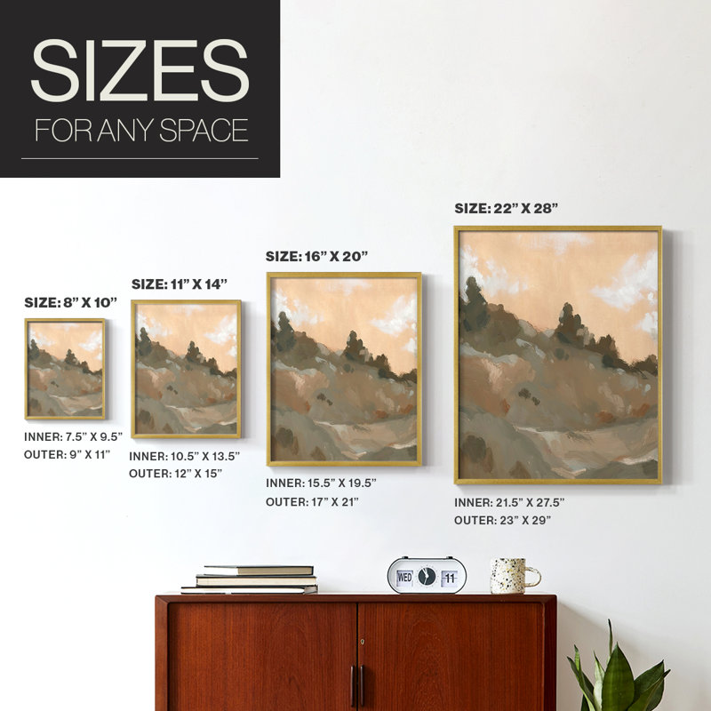 Hillside Walking Path II Framed Print - Solid Wood, Gold, 14" H x 11" W