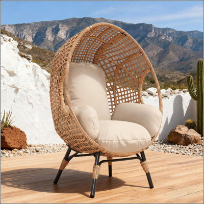 Élégant fauteuil à œufs suspendu à dossier arqué avec coussin de 8 pouces, rotin en PE résistant aux intempéries pour une utilisation intérieure et extérieure